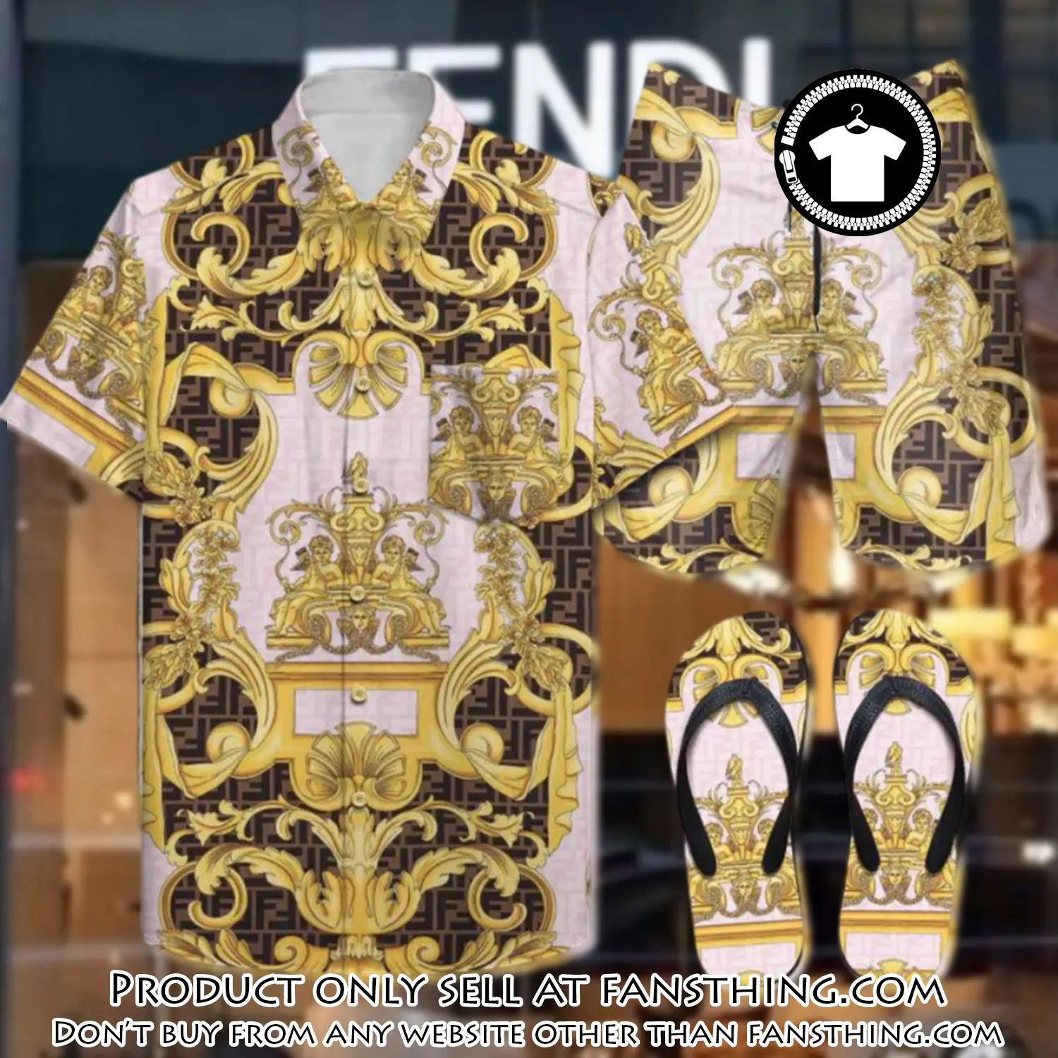 Fendi summer outfitsace flip flops and combo hawaii shirt shorts luxury brand summer outfit hsf318 fst0011334